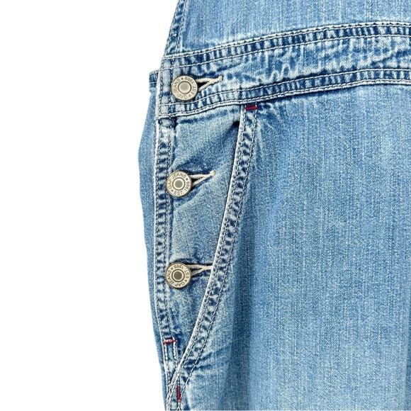 80s 90s Vintage GAP Light Medium Wash Blue Sleeveless Cropped Denim Overalls - Picture 4 of 9